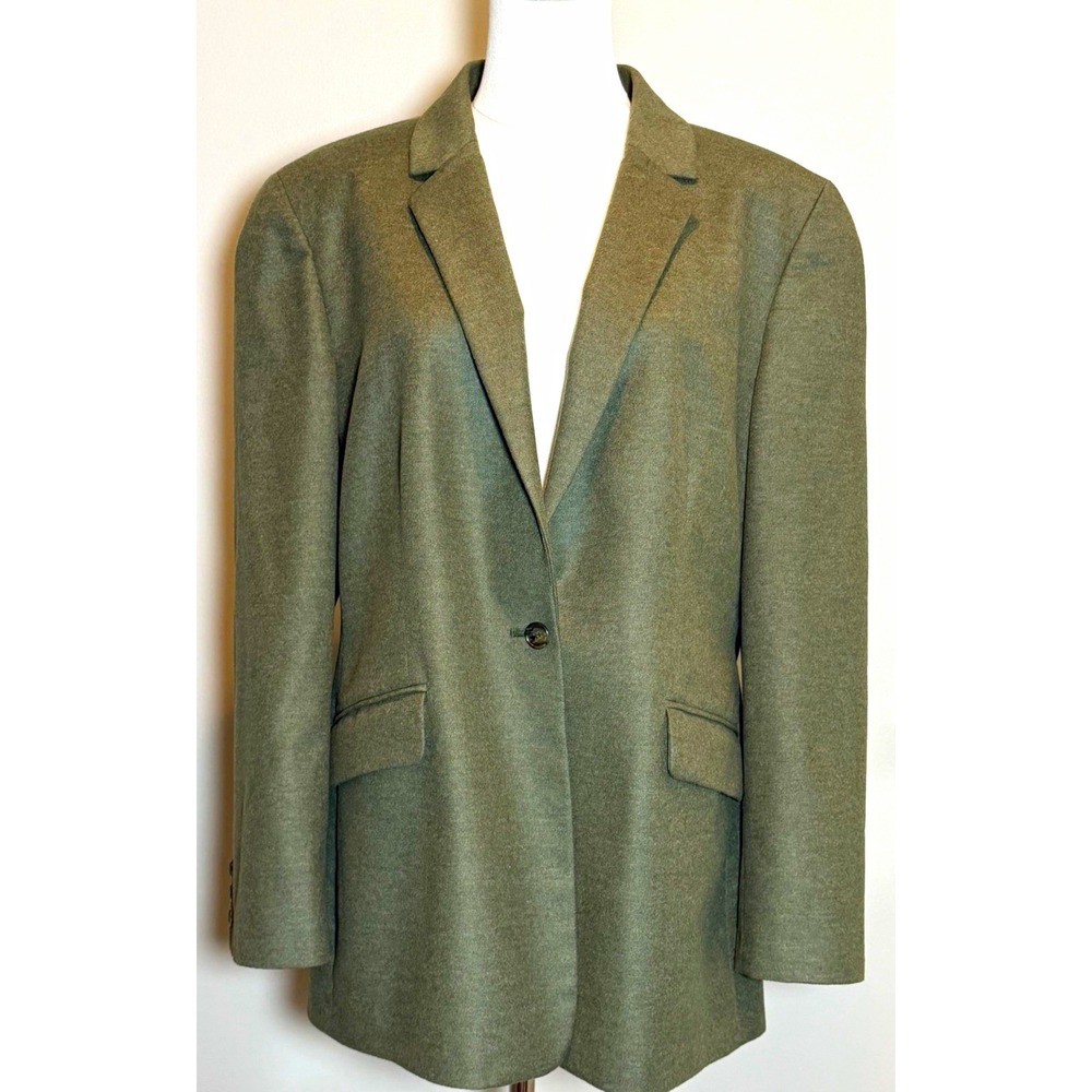 Lands' End Wool Cashmere Women's Blazer Jacket Size 16 Olive Green Perfect